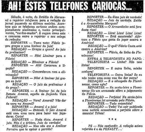 Texto bem humorado na Seção Penalty, de Otelo Caçador, sobre episódio Flavio Texto bem humorado na Seção Penalty, de Otelo Caçador, sobre episódio Flavio