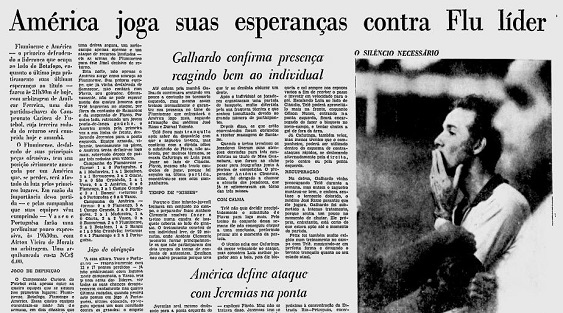 Página do JB de sábado sobre o jogo: nenhuma citação sobre uma possível presença de Flavio Página do JB de sábado sobre o jogo: nenhuma citação sobre uma possível presença de Flavio