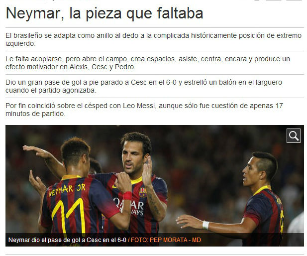 El Mundo Deportivo disse que Neymar é a peça que faltava