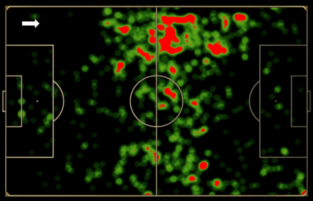 Mapa de toques do Fluminense no clássico: forte presença pela esquerda, setor de Chiquinho, Wagner e Conca, porém sem profundidade. Mapa de toques do Fluminense no clássico: forte presença pela esquerda, setor de Chiquinho, Wagner e Conca, porém sem profundidade.