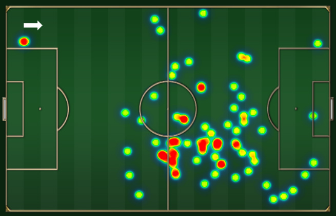 Mapa de calor de Ramires, 'cérebro' da seleção brasileira na ausência de Oscar