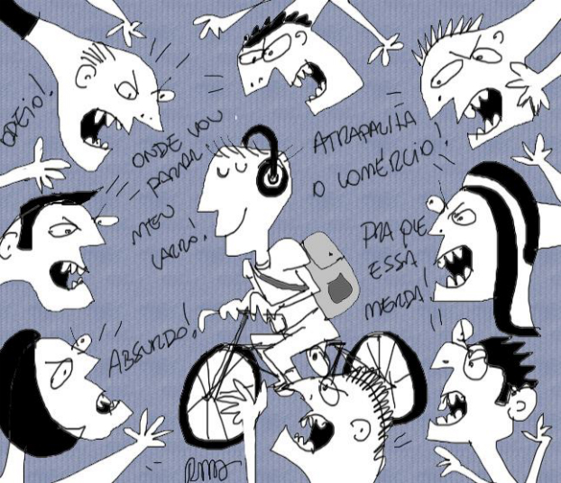 Na charge do dia, Reynaldo Berto mostra o ciclista tranquilo com as críticas Na charge do dia, Reynaldo Berto mostra o ciclista tranquilo com as críticas