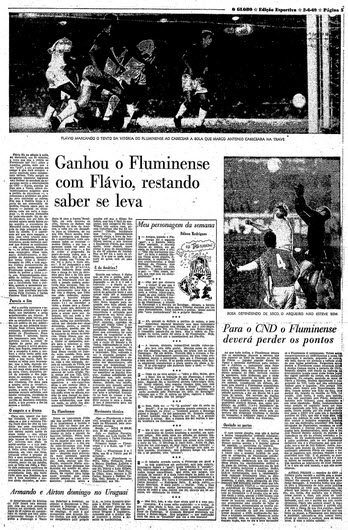 Página de O Globo no caderno de esportes da segunda feira tratando do jogo de sábado Página de O Globo no caderno de esportes da segunda feira tratando do jogo de sábado