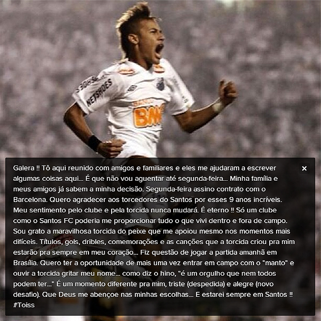Neymar avisa no Instagram que vai assinar contrato com o Barcelona