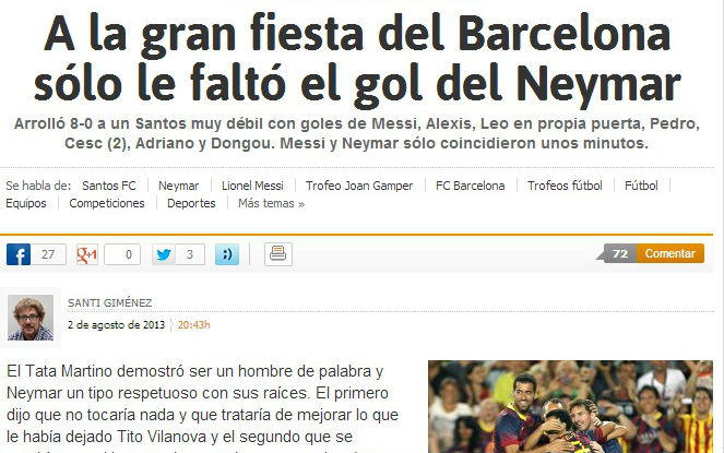 Para o AS, só faltou gol de Neymar para a festa ficar completa