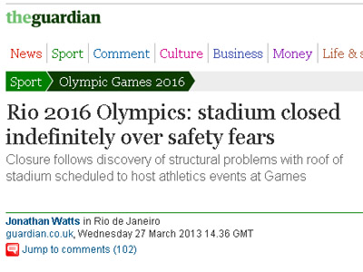 The Guardian lembra que o orçamento do estádio estourou The Guardian lembra que o orçamento do estádio estourou