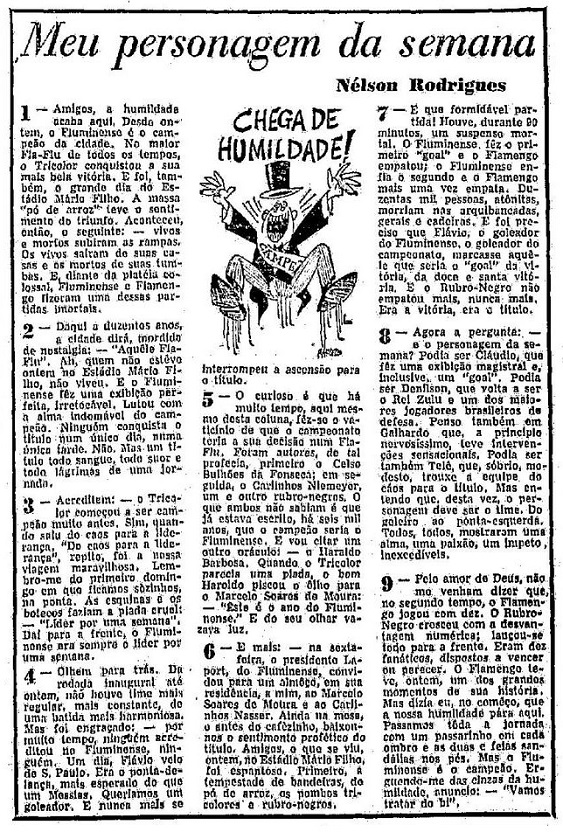 Coluna de Nelson Rodrigues em O Globo no dia seguinte à partida decisiva