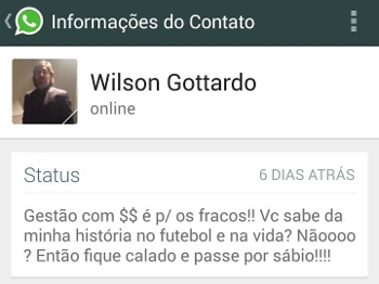 Em seu WhatsApp, Gottardo fez desabafo sobre situação do Botafogo Em seu WhatsApp, Gottardo fez desabafo sobre situação do Botafogo