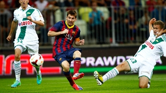 Na estreia de Neymar, Messi marcou contra o Lechia Gdansk Na estreia de Neymar, Messi marcou contra o Lechia Gdansk