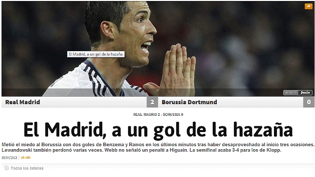 Capa do 'AS' fala em um gol da façanha e estampa Cristiano Ronaldo Capa do 'AS' fala em um gol da façanha e estampa Cristiano Ronaldo