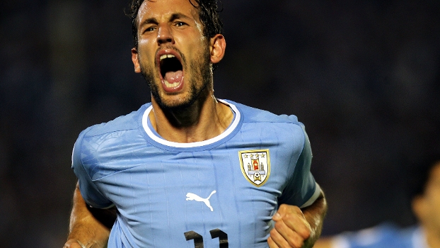 Stuani comemora depois de marcar o segundo gol e garantir a vitória do Uruguai sobre a Colômbia Stuani comemora depois de marcar o segundo gol e garantir a vitória do Uruguai sobre a Colômbia