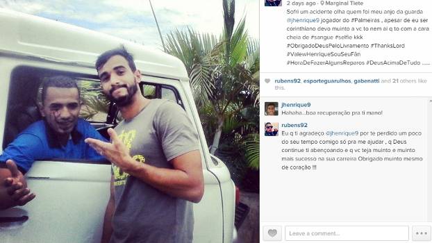 Ainda sem clube, Henrique 'Ceifador' salva corintiano em acidente de trânsito