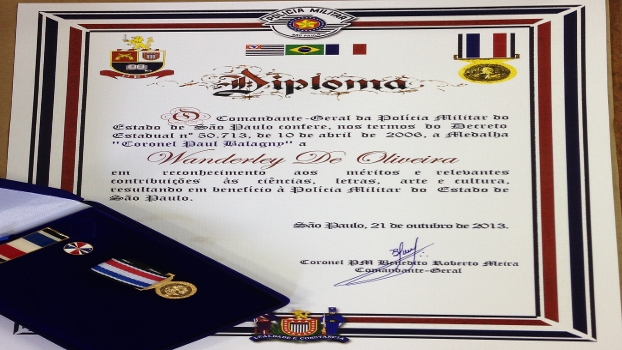 Medalha Coronel Paul Balagny em Miniatura, Roseta, Barreta e Diploma.