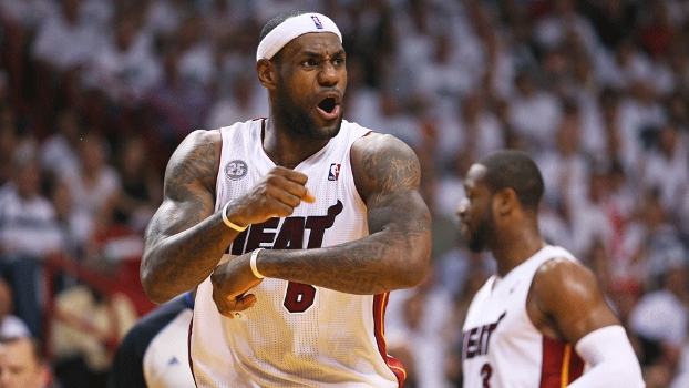 LeBron James comemora classificação do Miami Heat para as finais da Conferência Leste LeBron James comemora classificação do Miami Heat para as finais da Conferência Leste