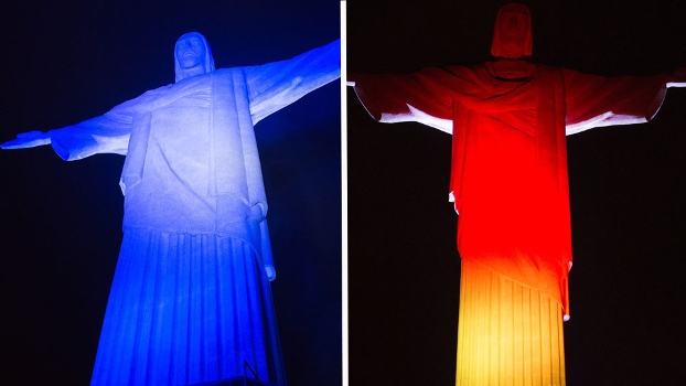 Cristo Redentor se vestiu com as cores dos finalistas Cristo Redentor se vestiu com as cores dos finalistas