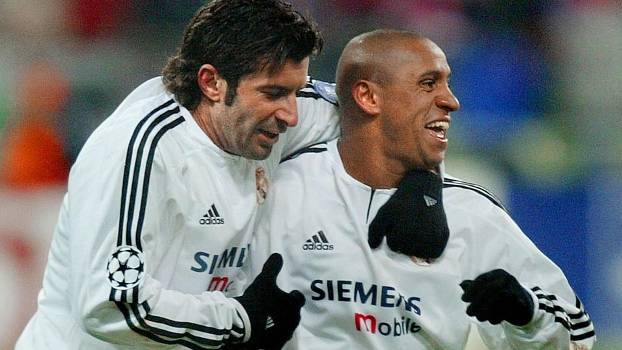 Figo e Roberto Carlos à época de Real Madrid: ex-lateral apoia português na Fifa Figo e Roberto Carlos à época de Real Madrid: ex-lateral apoia português na Fifa