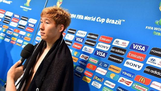 Son Heung-Min durante a coletiva sem tradutor na Arena Pantanal Son Heung-Min durante a coletiva sem tradutor na Arena Pantanal