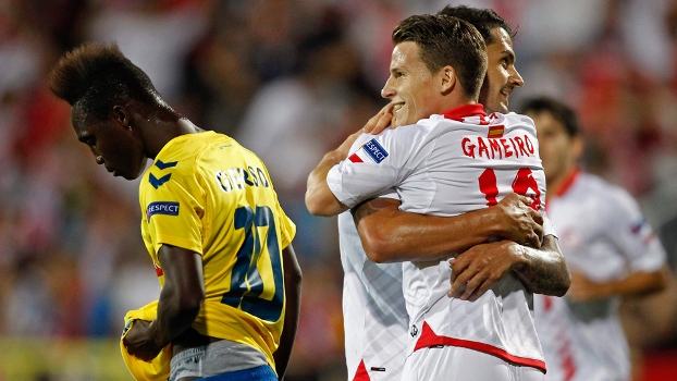 Gamerio comemora gol que deu a vitória ao Sevilla sobre o Estoril Gamerio comemora gol que deu a vitória ao Sevilla sobre o Estoril