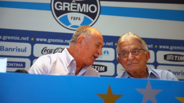 Luiz Felipe Scolari e Fábio Koff durante encontro na Usininos em março deste ano