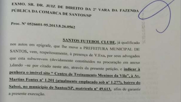 Santos teve CT indicado para penhora por dívida de imposto Santos teve CT indicado para penhora por dívida de imposto