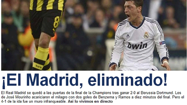 'Sport' foi simples e seco em sua manchete: 'Madrid, eliminado' 'Sport' foi simples e seco em sua manchete: 'Madrid, eliminado'