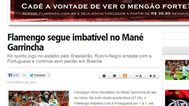 Site oficial do Fla vê empate em Brasília como bom resultado , gera revolta de torcedores e pede desculpas